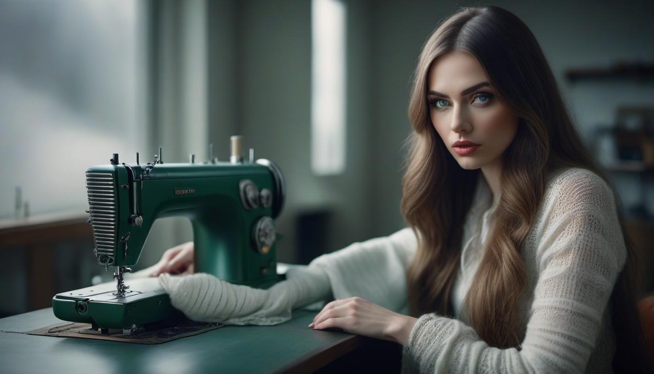  A long haired green eyed girl with lips sewn together with zigzag stitches like on a sewing machine. hyperrealistic, full body, detailed clothing, highly detailed, cinematic lighting, stunningly beautiful, intricate, sharp focus, f/1. 8, 85mm, (centered image composition), (professionally color graded), ((bright soft diffused light)), volumetric fog, trending on instagram, trending on tumblr, HDR 4K, 8K