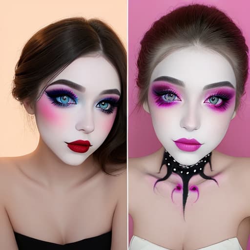  Young woman with creative makeup glamour by two different sides