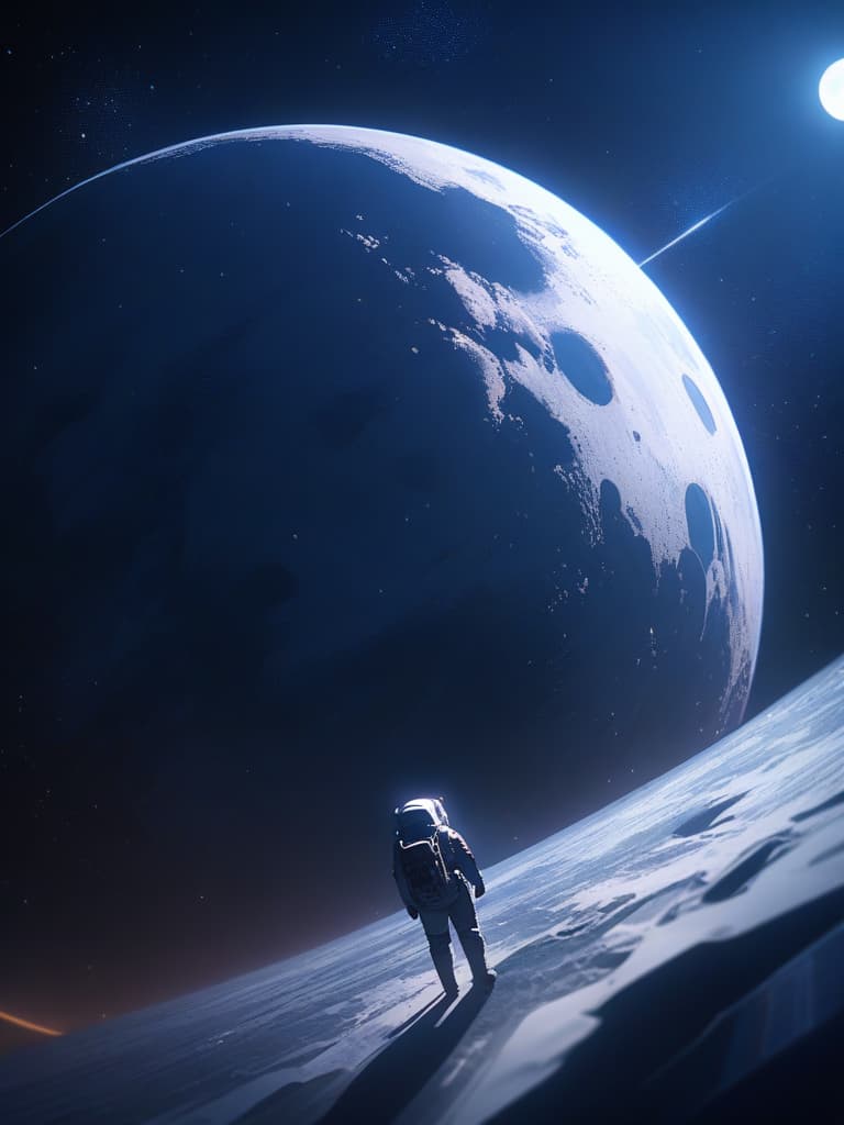  Moon, beautiful, full moon, outer space, starry sky, astronaut, masterpiece, best quality,8k,ultra detailed,high resolution,an extremely delicate and beautiful,hyper detail