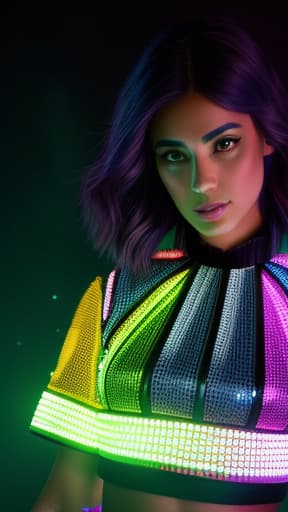  rave goddess, psychedelic leather, crop top, short duster, intricate details, photorealistic,hyperrealistic, high quality, highly detailed, cinematic lighting, intricate, sharp focus, f/1. 8, 85mm, (centered image composition), (professionally color graded), ((bright soft diffused light)), volumetric fog, trending on instagram, HDR 4K, 8K