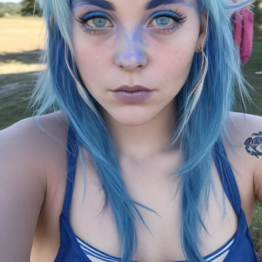  Blue haired on her four with facing cammera