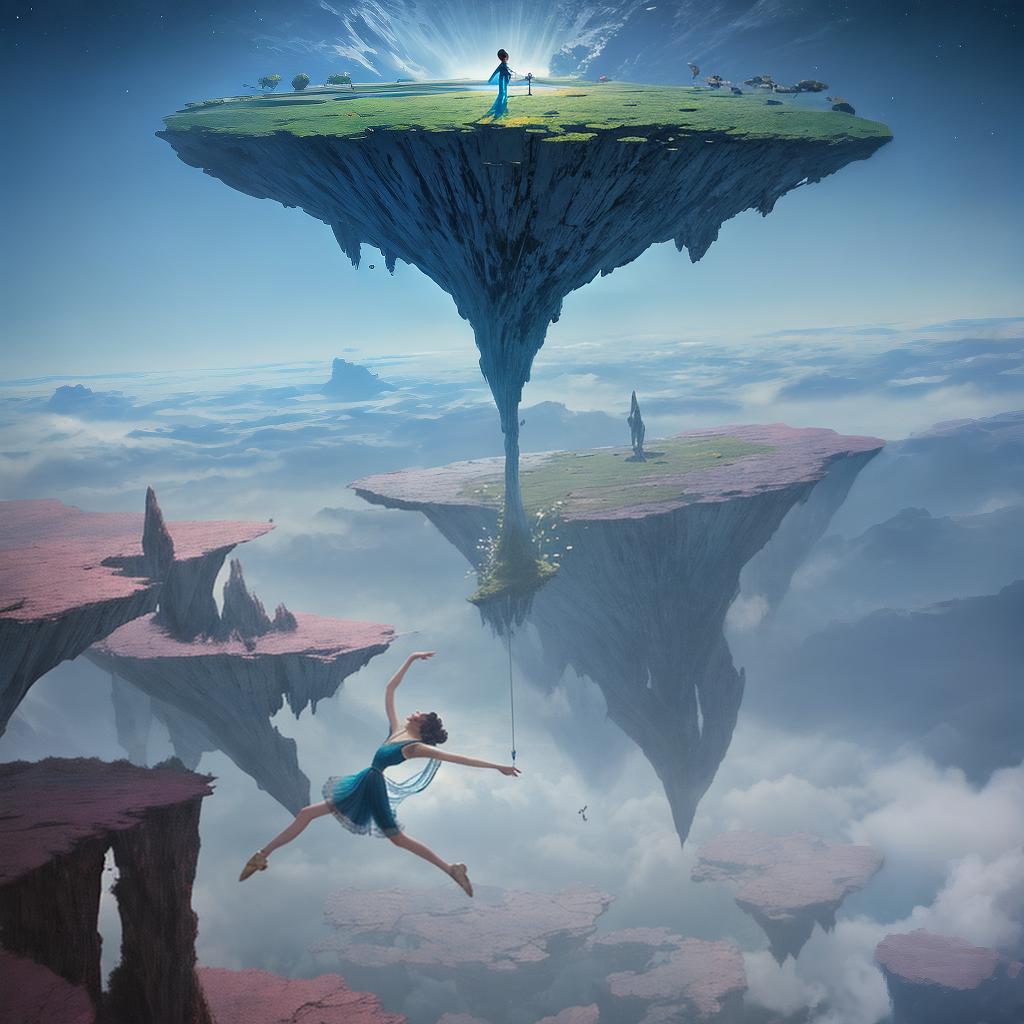  with surrealistic elements, Capture Anisha dreamlike realm where gravity dances in reverse, revealing whimsical landscapes suspended in an ethereal ballet.