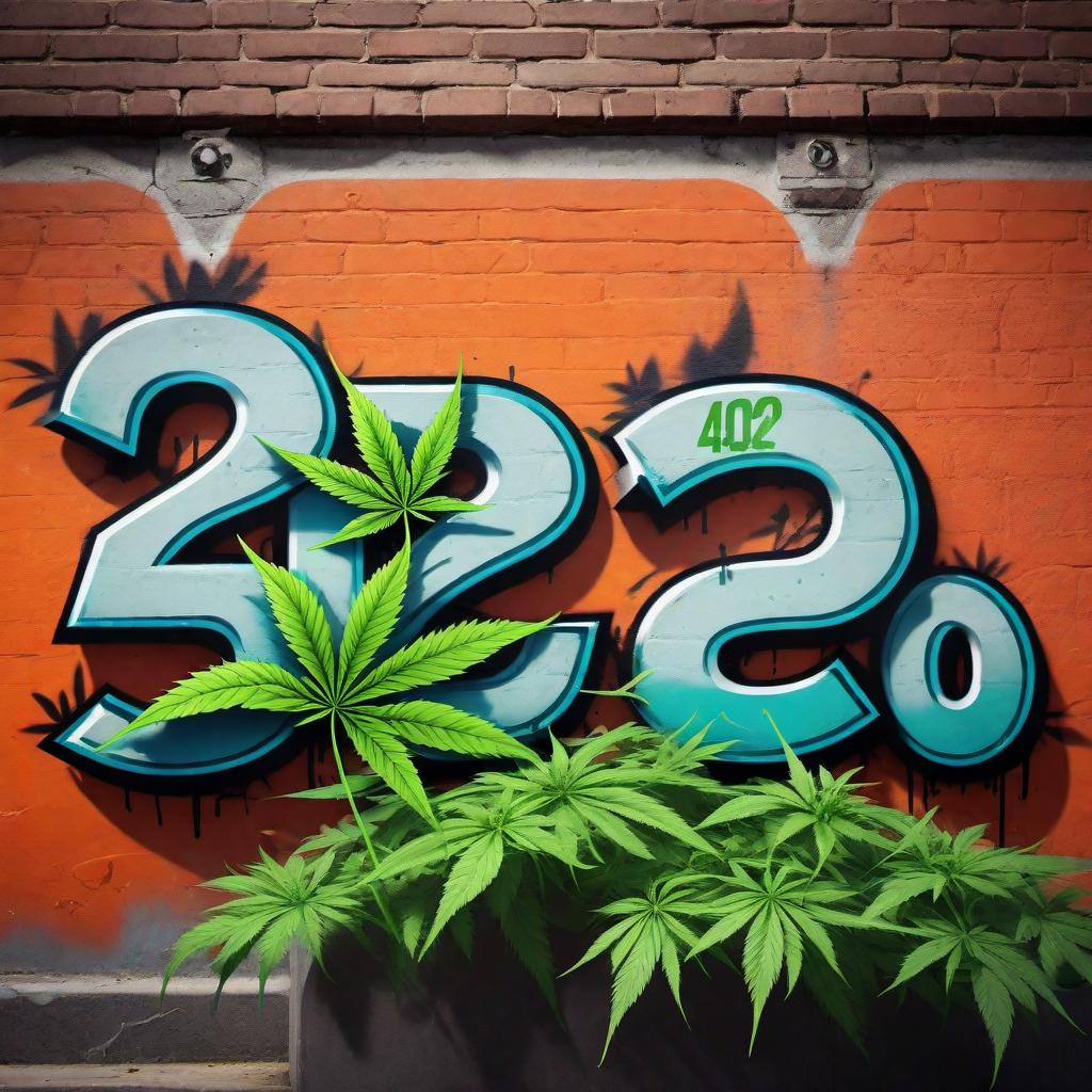  Create a graffiti style tag of the numbers '420' with a stylized font and weed leaves adorning it, giving it an urban street art vibe. hyperrealistic, full body, detailed clothing, highly detailed, cinematic lighting, stunningly beautiful, intricate, sharp focus, f/1. 8, 85mm, (centered image composition), (professionally color graded), ((bright soft diffused light)), volumetric fog, trending on instagram, trending on tumblr, HDR 4K, 8K