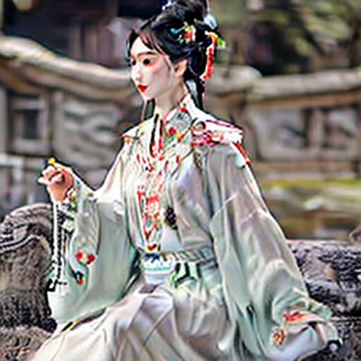 wa-vy style Chinese woman in traditional Chinese clothes hyperrealistic, full body, detailed clothing, highly detailed, cinematic lighting, stunningly beautiful, intricate, sharp focus, f/1. 8, 85mm, (centered image composition), (professionally color graded), ((bright soft diffused light)), volumetric fog, trending on instagram, trending on tumblr, HDR 4K, 8K