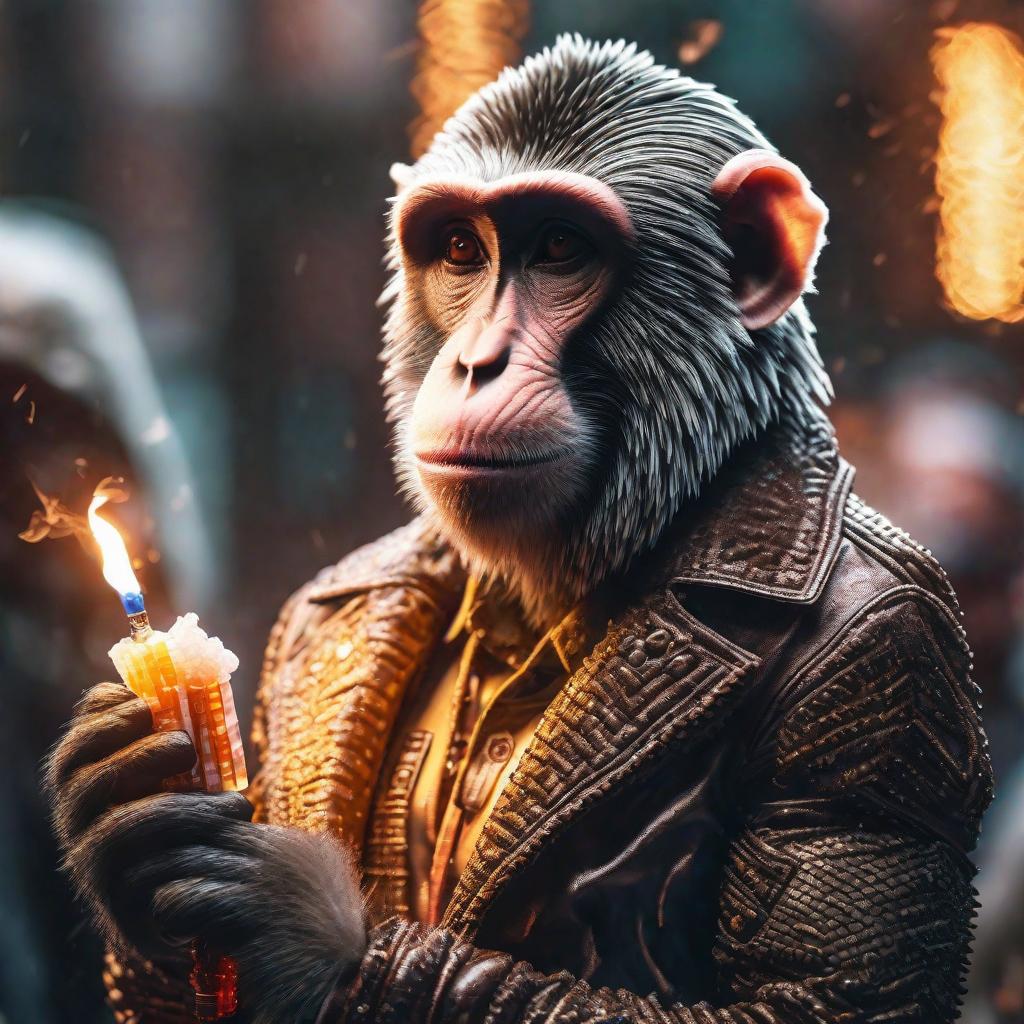  Pixelated 3d monkey ice cigarette fire hyperrealistic, full body, detailed clothing, highly detailed, cinematic lighting, stunningly beautiful, intricate, sharp focus, f/1. 8, 85mm, (centered image composition), (professionally color graded), ((bright soft diffused light)), volumetric fog, trending on instagram, trending on tumblr, HDR 4K, 8K