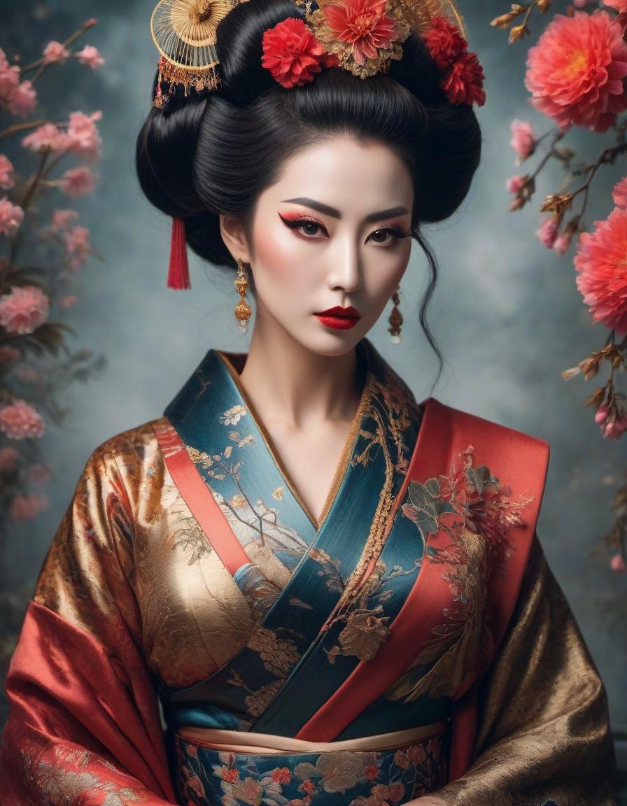  "Portrait of a Geisha, abstract surreal art nouveau, decoupage, mixed media, Gustav Klimt." hyperrealistic, full body, detailed clothing, highly detailed, cinematic lighting, stunningly beautiful, intricate, sharp focus, f/1. 8, 85mm, (centered image composition), (professionally color graded), ((bright soft diffused light)), volumetric fog, trending on instagram, trending on tumblr, HDR 4K, 8K