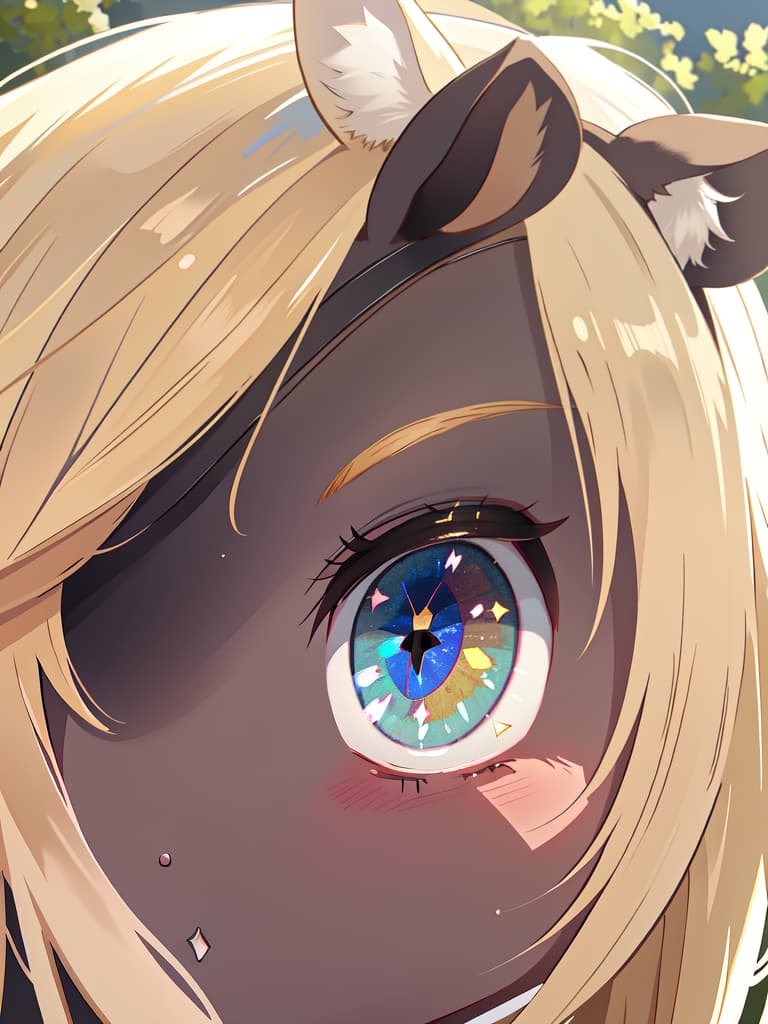  Horse ears, no ears, brown skin, blonde, both Meguro, masterpiece, best quality,8k,ultra detailed,high resolution,an extremely delicate and beautiful,hyper detail