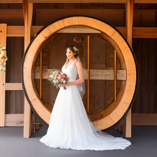  The bride admired the cedar barrel at the brewery. f/1.4, ISO 200, 1/160s, 4K, symmetrical balance