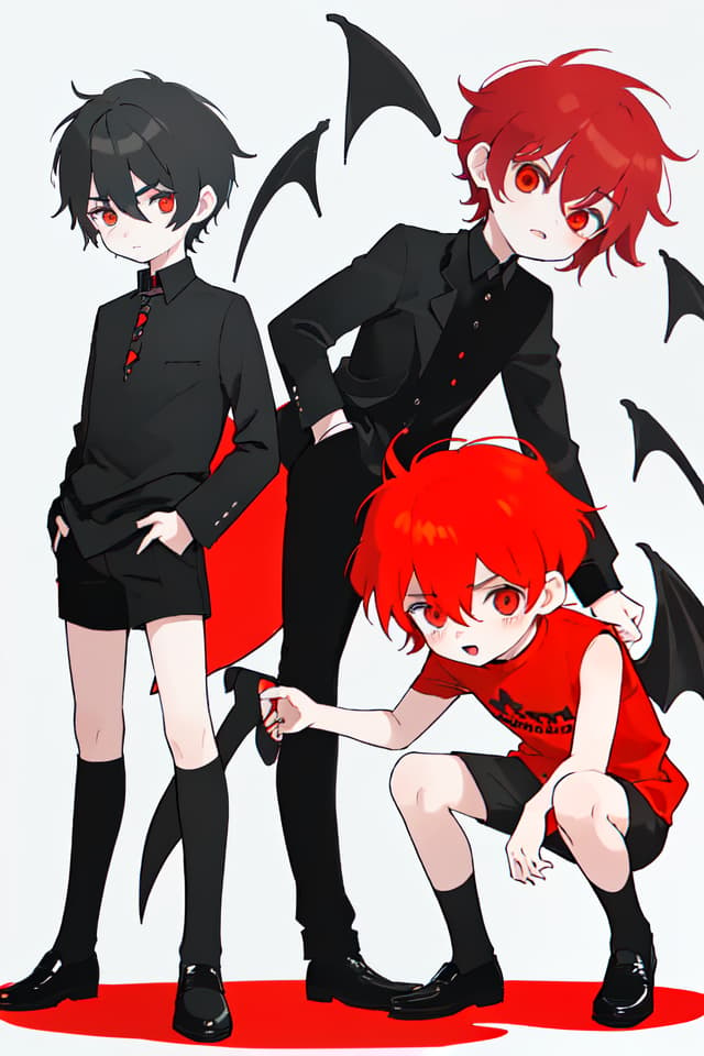  Boys, short haired, devils, dabodabo, red, black, cool