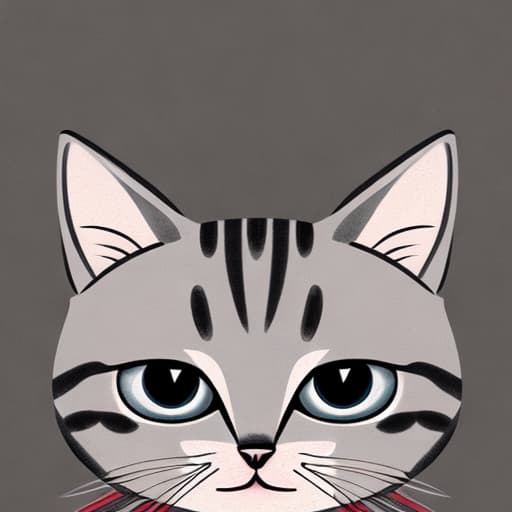  illustration of cute cat, red and grey color