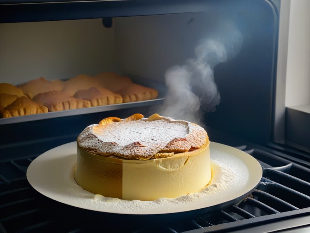  An ultradetailed closeup image of a perfectly risen soufflé emerging from the oven, showing the goldenbrown crust glistening under the kitchen light, with tiny air bubbles visible on the surface, capturing the precise moment of culinary magic in the baking process. hyperrealistic, full body, detailed clothing, highly detailed, cinematic lighting, stunningly beautiful, intricate, sharp focus, f/1. 8, 85mm, (centered image composition), (professionally color graded), ((bright soft diffused light)), volumetric fog, trending on instagram, trending on tumblr, HDR 4K, 8K