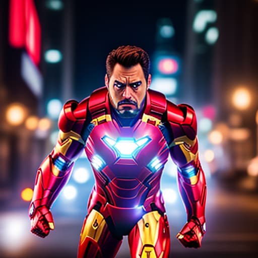  ultra realistic close up portrait ((tony stark ironman poster)), blue eyes, shaved side haircut, hyper detail, cinematic lighting, magic neon, dark red city, Canon EOS R3, nikon, f/1.4, ISO 200, 1/160s, 8K, RAW, unedited, symmetrical balance, in frame, 8K hyperrealistic, full body, detailed clothing, highly detailed, cinematic lighting, stunningly beautiful, intricate, sharp focus, f/1. 8, 85mm, (centered image composition), (professionally color graded), ((bright soft diffused light)), volumetric fog, trending on instagram, trending on tumblr, HDR 4K, 8K
