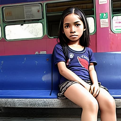  niña de 12 años en calzones en la estación de buses en Vietnam