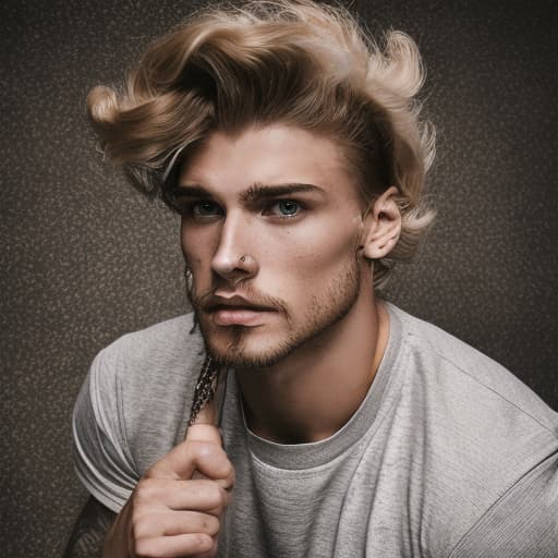 portrait+ style Russian queer fitness model blonde hunk dude face