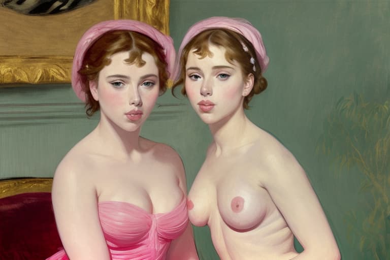  Scarlett Johansson (naked)(pink cheeks)(pink cheeks)(Superrealism)(painted in the style of Édouard Manet)