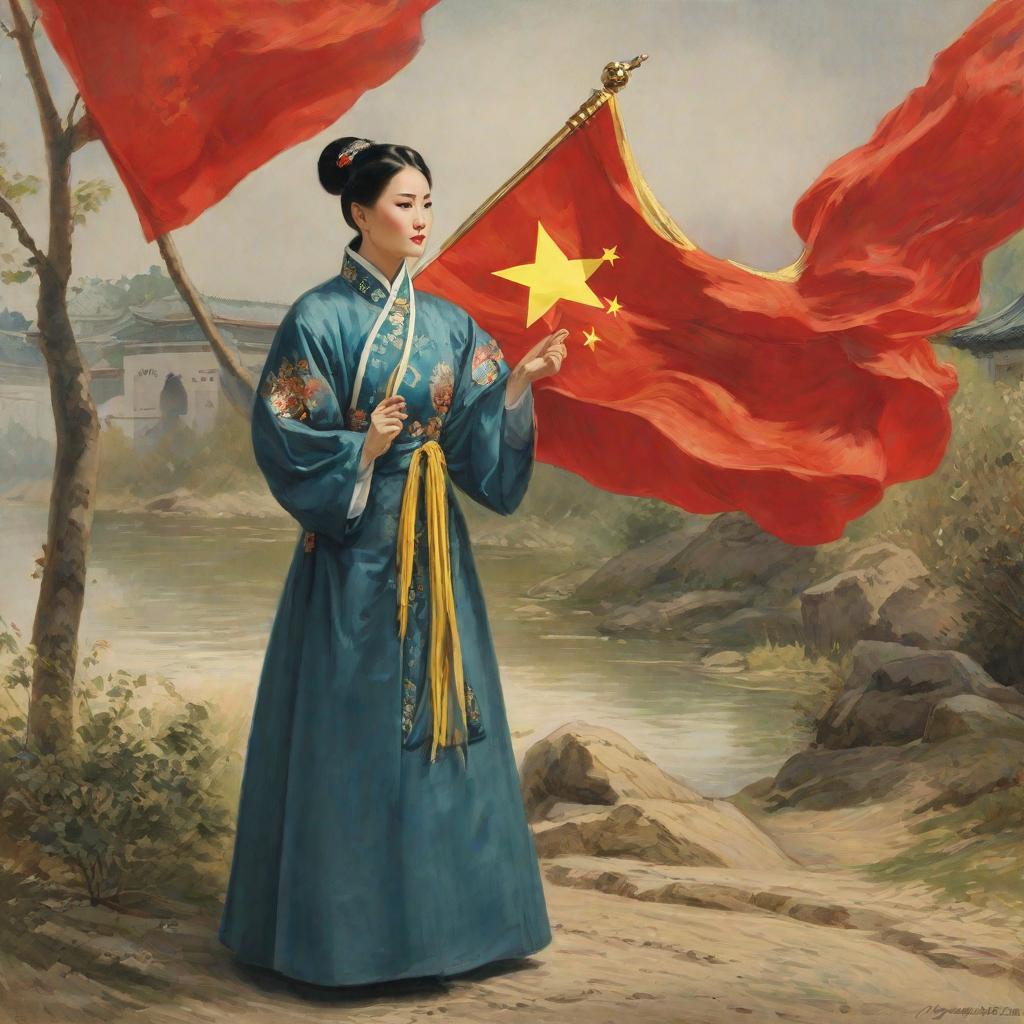  Chinese dressed in Chinese clothes knelt down and cried bitterly holding the Russian flag