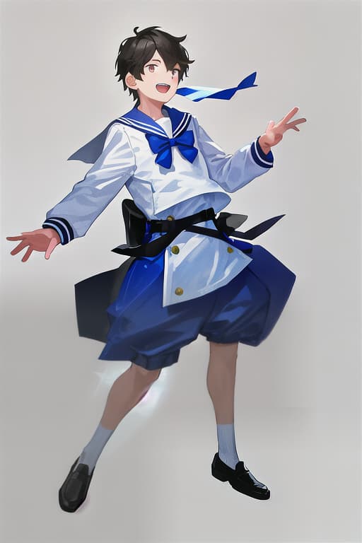  White background, moving poses, facing the front, sailor suit, 1 boy, loafer, half -pumbo, cheerful movement