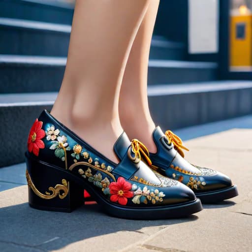  Subject detail: the image depicts a Highly detailed ornate women’s shoe with chunky soles, The shoe is covered in soft, luxurious materials. Art style: in the mixed art style of Buffalo London, Stan Lee and Osamu Tezuka. Medium: This artwork is highly detailed and photorealistic. hyperrealistic, full body, detailed clothing, highly detailed, cinematic lighting, stunningly beautiful, intricate, sharp focus, f/1. 8, 85mm, (centered image composition), (professionally color graded), ((bright soft diffused light)), volumetric fog, trending on instagram, trending on tumblr, HDR 4K, 8K