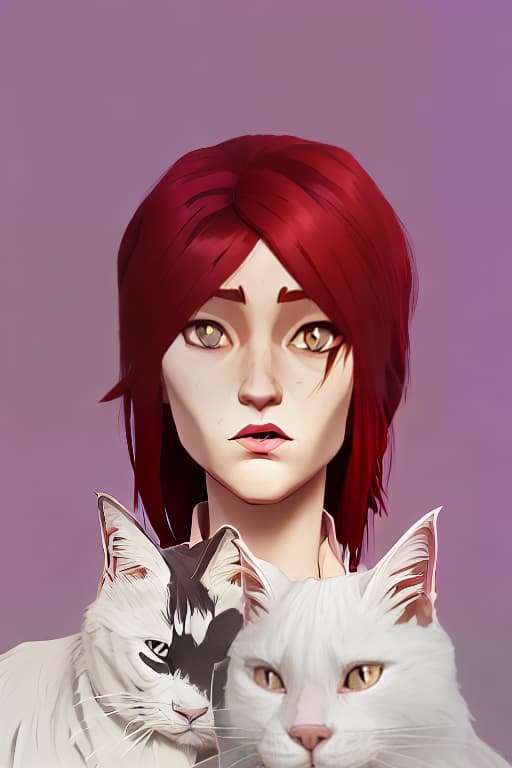 arcane style Red haired woman with two white cats
