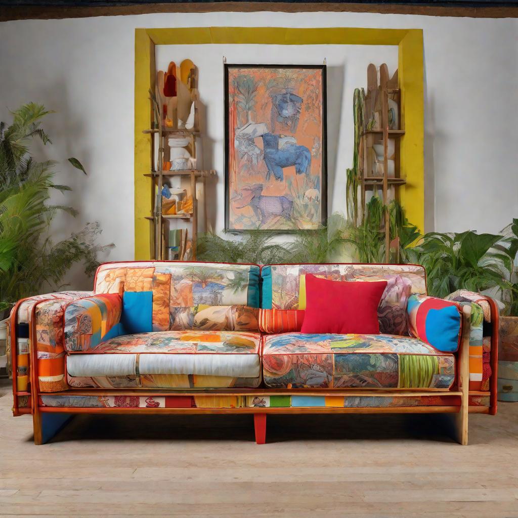  Sofa, 3-D model, Wooden stand, sustainable, linen, roche bobios, jean paul gaultier prints, bright colours, cotton, 3-seater, cushions, maximalist, Mah Jong Sofa, studio