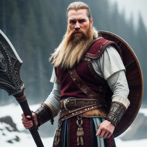  viking hyperrealistic, full body, detailed clothing, highly detailed, cinematic lighting, stunningly beautiful, intricate, sharp focus, f/1. 8, 85mm, (centered image composition), (professionally color graded), ((bright soft diffused light)), volumetric fog, trending on instagram, trending on tumblr, HDR 4K, 8K