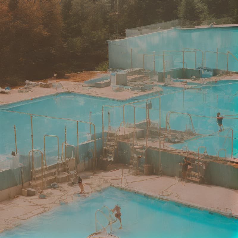 analog style I am a content creator for social networks, I want to create a publication about the construction of a swimming pool for a company that is dedicated to construction and renovations