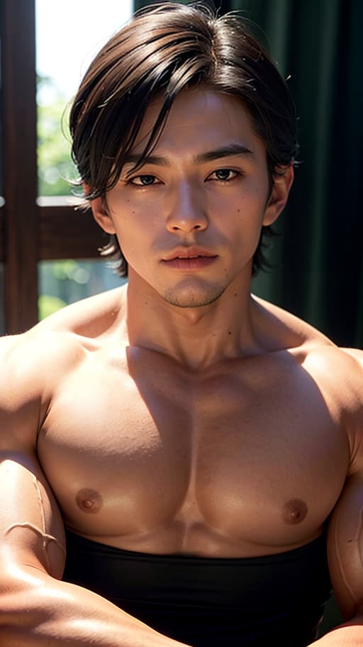  Best quality, masterpiece, ultra high res, (photorealistic:1.4), raw photo, (detail face:1.3), (realistic skin), deep shadow, dramatic lighting, handsome, half-Japanese, muscular, toned physique, attractive, masculine, chiseled jawline, fit, ripped, good-looking, well-built, muscular build, hunk, ripped abs, muscular arms, sculpted, defined muscles, athletic, strong, buff, deep shadow, dramatic lighting, portrait, portrait size, unedited, symmetrical balance