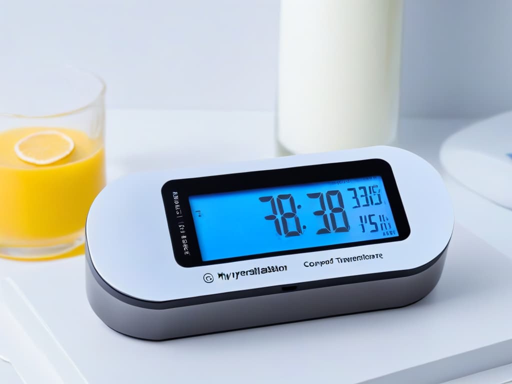  An 8k ultradetailed image of a sleek, modern digital thermometer specifically designed for precision in baking, set against a crisp white background. The thermometer's digital display shows the temperature with utmost clarity, reflecting professionalism and accuracy in the art of pastry making. Its minimalist design exudes sophistication and innovation, making it a musthave tool for any aspiring or professional baker. hyperrealistic, full body, detailed clothing, highly detailed, cinematic lighting, stunningly beautiful, intricate, sharp focus, f/1. 8, 85mm, (centered image composition), (professionally color graded), ((bright soft diffused light)), volumetric fog, trending on instagram, trending on tumblr, HDR 4K, 8K