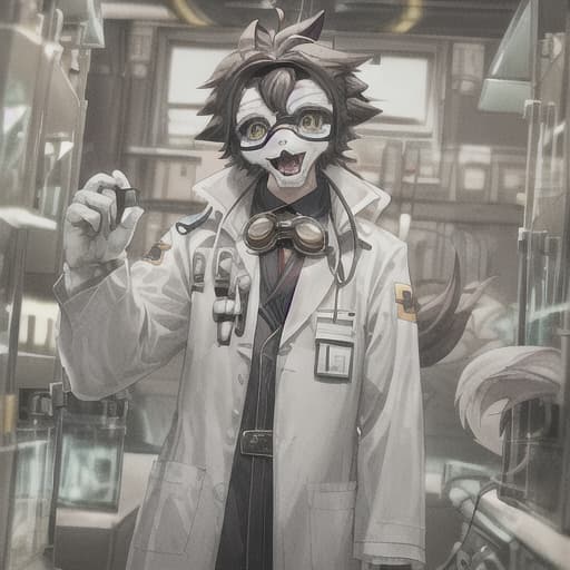  furry in a lab coat with raised goggles