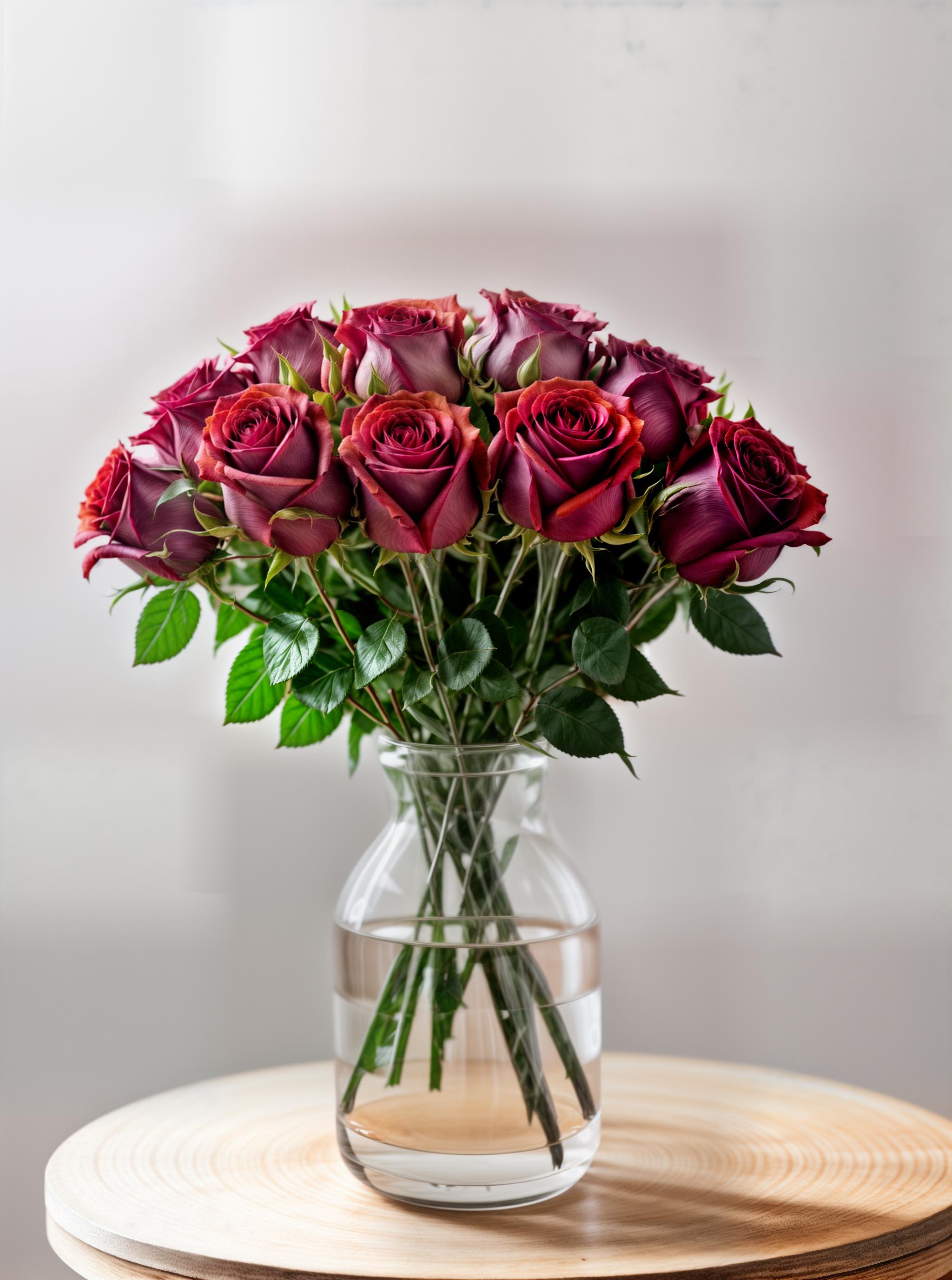  RAW photo, ((A beautiful bouquet of roses in a white minimalistic vase, against the background of a minimalistic home interior in light colors, the background is blurred)), 8k uhd, dslr, soft lighting, high quality, film grain, Fujifilm XT3 hyperrealistic, full body, detailed clothing, highly detailed, cinematic lighting, stunningly beautiful, intricate, sharp focus, f/1. 8, 85mm, (centered image composition), (professionally color graded), ((bright soft diffused light)), volumetric fog, trending on instagram, trending on tumblr, HDR 4K, 8K