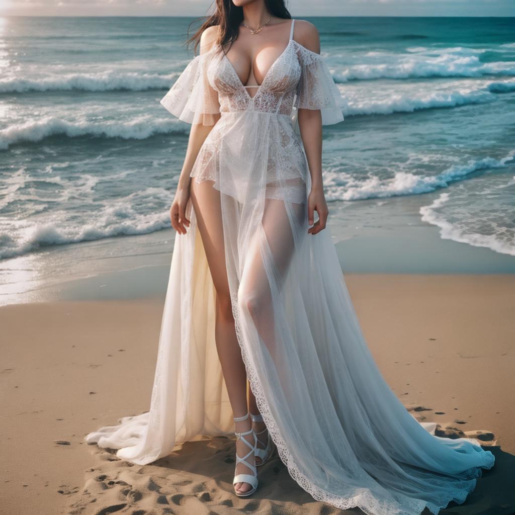  Girl on the beach hyperrealistic, full body, detailed clothing, highly detailed, cinematic lighting, stunningly beautiful, intricate, sharp focus, f/1. 8, 85mm, (centered image composition), (professionally color graded), ((bright soft diffused light)), volumetric fog, trending on instagram, trending on tumblr, HDR 4K, 8K