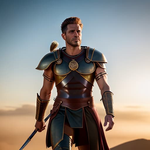  trojan war, Achilles, Hector hyperrealistic, full body, detailed clothing, highly detailed, cinematic lighting, stunningly beautiful, intricate, sharp focus, f/1. 8, 85mm, (centered image composition), (professionally color graded), ((bright soft diffused light)), volumetric fog, trending on instagram, trending on tumblr, HDR 4K, 8K