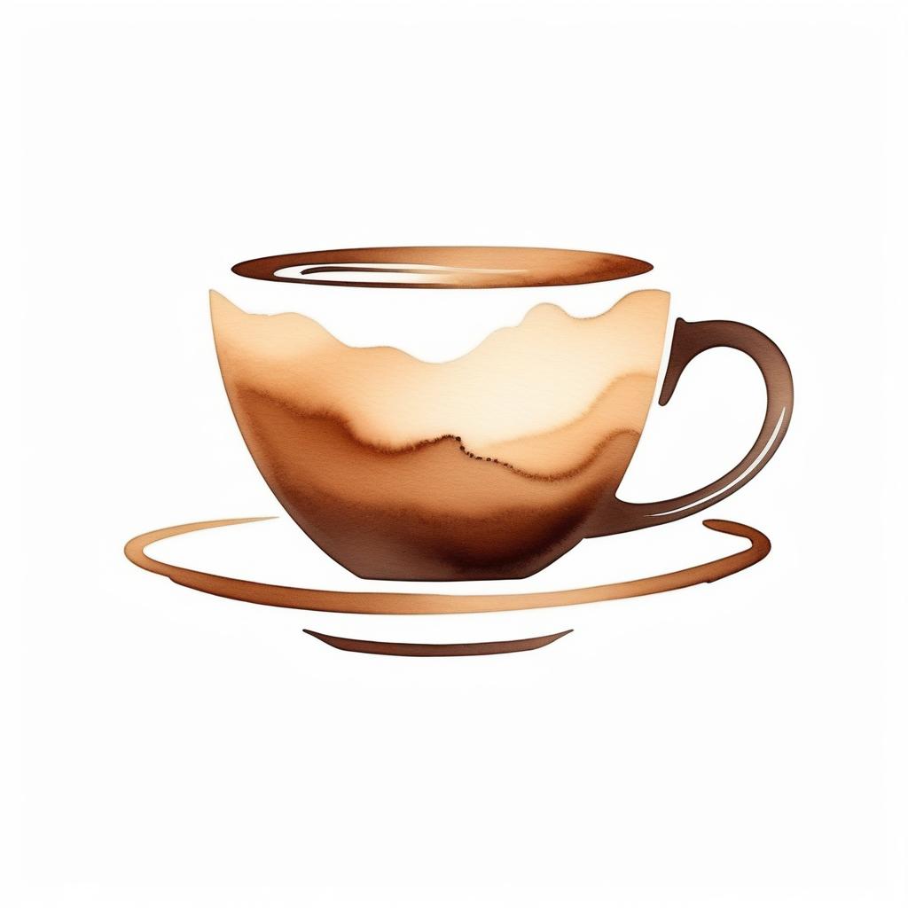  watercolor style, logo of a coffee cup, brown gradient colors, white background