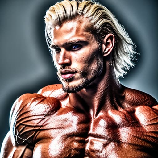 portrait+ style Russian queer IFBB blonde hunk dude face