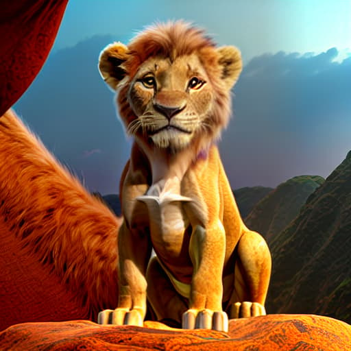  draw a very human-like Lion King simba with human-like features and shape and human-like and arms and a small -like body and he is in a 's diaper a big dark brown visible dark brow