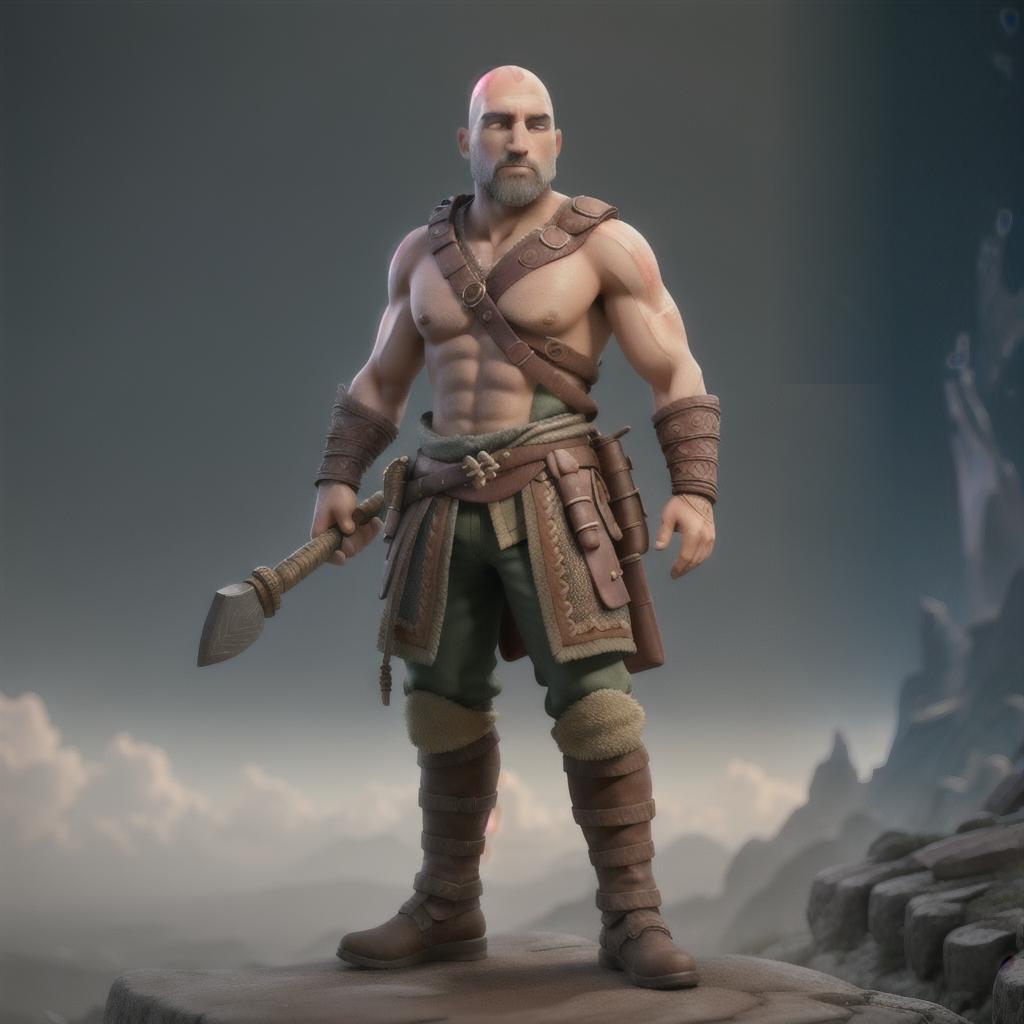  God of war hyperrealistic, full body, detailed clothing, highly detailed, cinematic lighting, stunningly beautiful, intricate, sharp focus, f/1. 8, 85mm, (centered image composition), (professionally color graded), ((bright soft diffused light)), volumetric fog, trending on instagram, trending on tumblr, HDR 4K, 8K