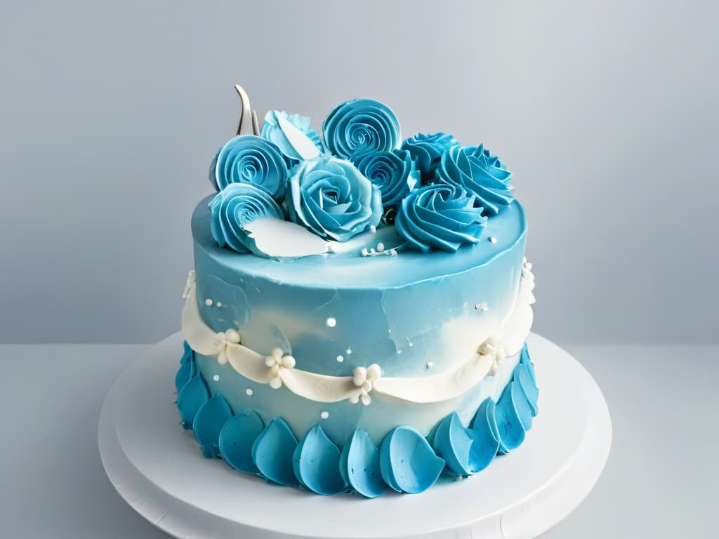  An ultradetailed closeup image of two hands delicately piping intricate frosting onto a beautifully decorated cake, showcasing precision and artistry in pastry decoration. The hands belong to a diverse pair of bakers, one with fair skin and the other with a deep skin tone, symbolizing collaboration and unity in the culinary world. The frosting colors are vibrant and eyecatching, adding a pop of visual interest against a clean, white background, emphasizing the art of cake decorating in a minimalistic and elegant way. hyperrealistic, full body, detailed clothing, highly detailed, cinematic lighting, stunningly beautiful, intricate, sharp focus, f/1. 8, 85mm, (centered image composition), (professionally color graded), ((bright soft diffused light)), volumetric fog, trending on instagram, trending on tumblr, HDR 4K, 8K