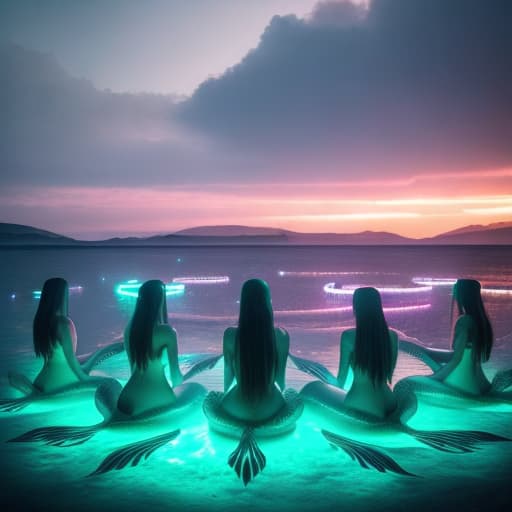  <optimized out>#817fe(TextEditingValue(text: ┤A group of mermaids playing in a bioluminescent lagoon├, selection: TextSelection.invalid, composing: TextRange(start: -1, end: -1))) hyperrealistic, full body, detailed clothing, highly detailed, cinematic lighting, stunningly beautiful, intricate, sharp focus, f/1. 8, 85mm, (centered image composition), (professionally color graded), ((bright soft diffused light)), volumetric fog, trending on instagram, trending on tumblr, HDR 4K, 8K