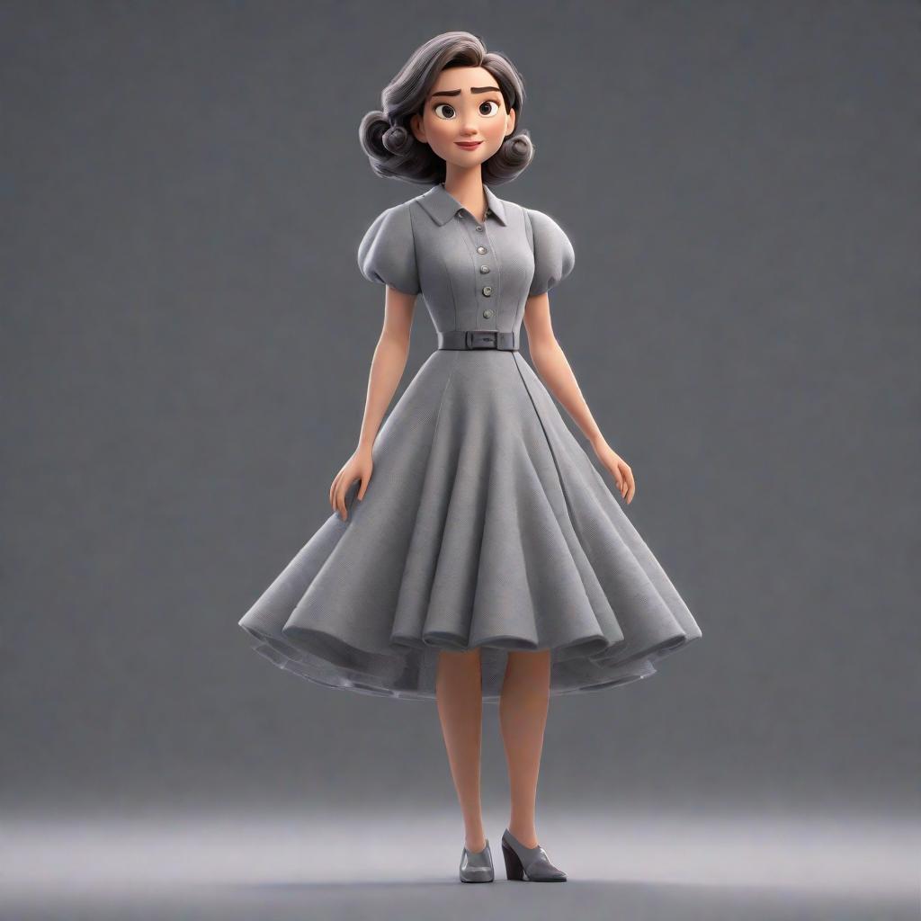  a cartoon style pixar girl in a grey dress, cute, hyper detail, full HD hyperrealistic, full body, detailed clothing, highly detailed, cinematic lighting, stunningly beautiful, intricate, sharp focus, f/1. 8, 85mm, (centered image composition), (professionally color graded), ((bright soft diffused light)), volumetric fog, trending on instagram, trending on tumblr, HDR 4K, 8K