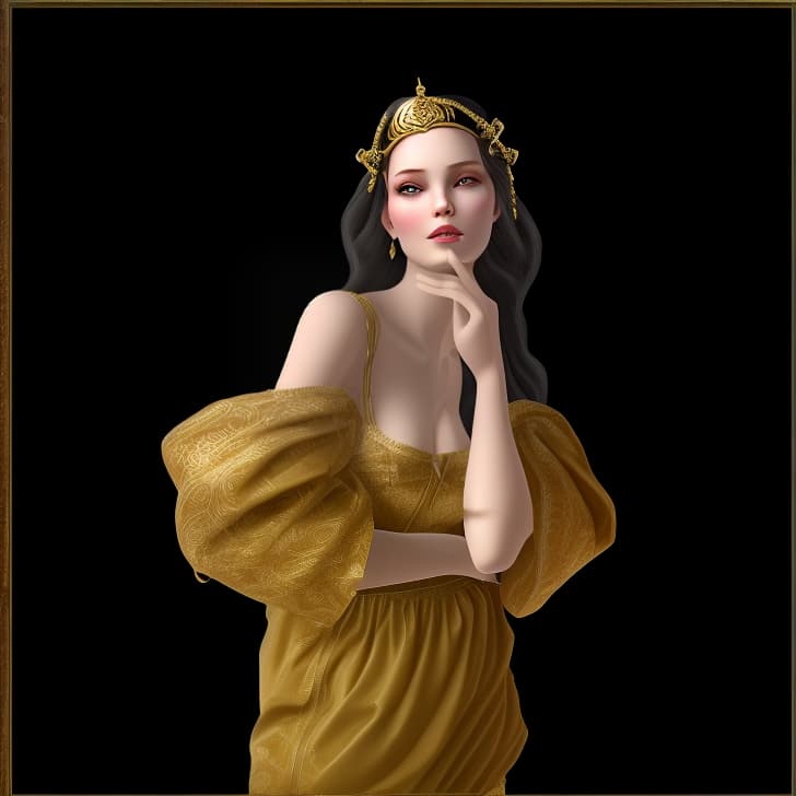 mdjrny-v4 style Create an avatar of a female character in a Medieval style. The character should be dressed in authentic Medieval clothing, such as a long dress with intricate patterns or a gown with elegant embroidery. Her hair should be styled in a historically accurate manner, such as braids or a headpiece. She should have a graceful and noble posture, reflecting the etiquette of Medieval times. Accessories like jewelry or a crown can be included to enhance her regal appearance. The background should depict a Medieval setting, such as a castle courtyard or a noble estate, to complete the historical theme.