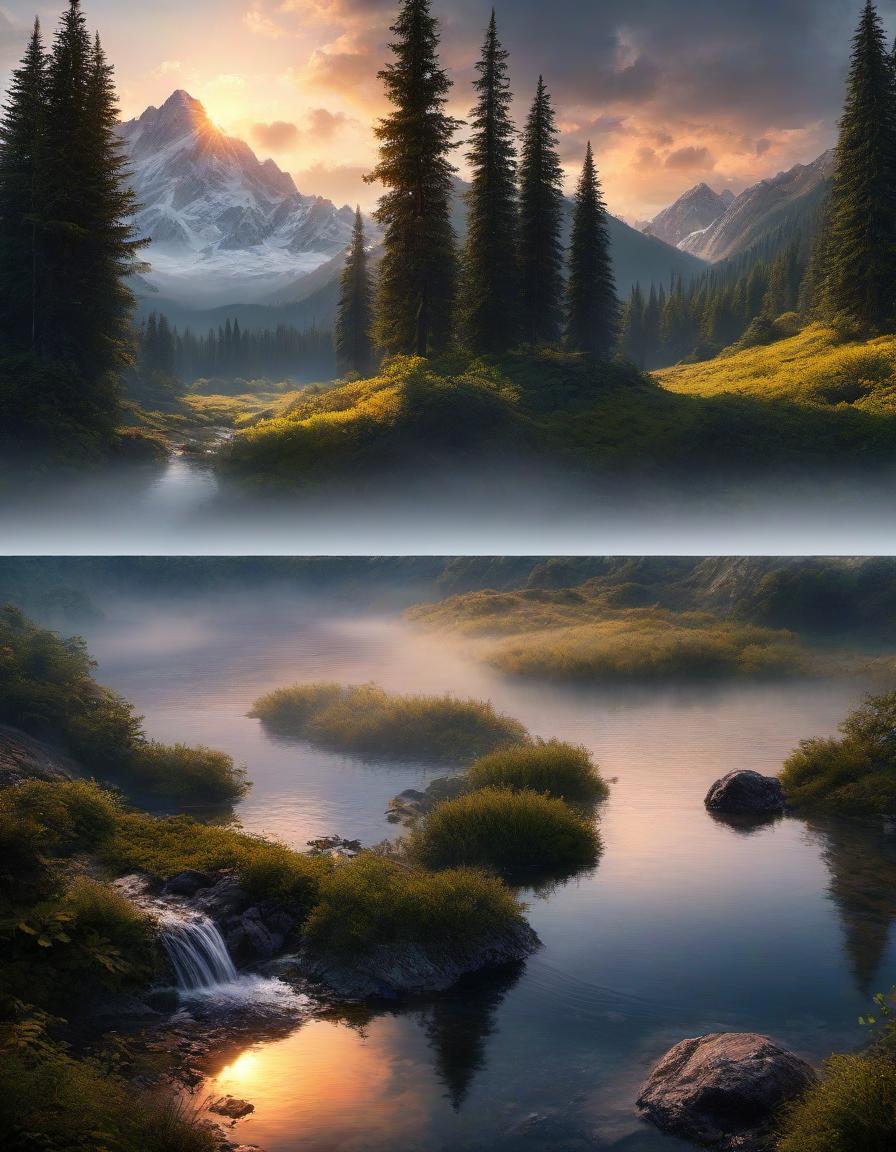  professional 3d model digital painting of a beautiful mountain landscape, lake, forest, sunset, cloudy . octane render, highly detailed, volumetric, dramatic lighting hyperrealistic, full body, detailed clothing, highly detailed, cinematic lighting, stunningly beautiful, intricate, sharp focus, f/1. 8, 85mm, (centered image composition), (professionally color graded), ((bright soft diffused light)), volumetric fog, trending on instagram, trending on tumblr, HDR 4K, 8K