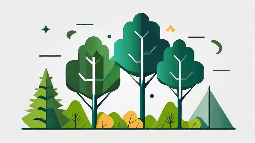  minimalistic icon of Exploring Subalpine Forest Biodiversity, flat style, on a white background