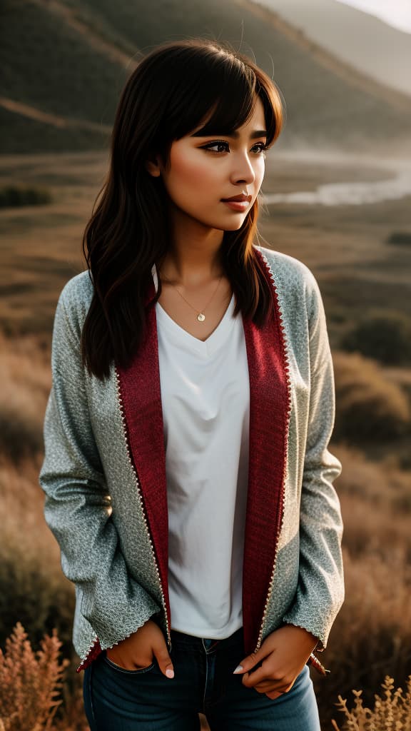  the most beautiful headed girl in the world she's in Red Hills she's wearing a beautiful jacket, hyperrealistic, high quality, highly detailed, cinematic lighting, intricate, sharp focus, f/1. 8, 85mm, (centered image composition), (professionally color graded), ((bright soft diffused light)), volumetric fog, trending on instagram, HDR 4K, 8K