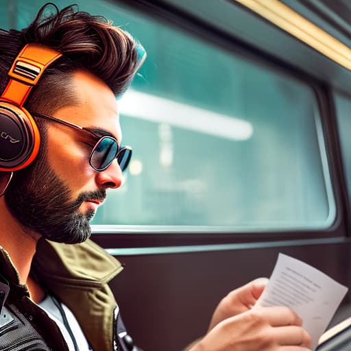 nvinkpunk Realistic image of a cat wearing headphones and reading glasses while riding a bus. hyperrealistic, full body, detailed clothing, highly detailed, cinematic lighting, stunningly beautiful, intricate, sharp focus, f/1. 8, 85mm, (centered image composition), (professionally color graded), ((bright soft diffused light)), volumetric fog, trending on instagram, trending on tumblr, HDR 4K, 8K