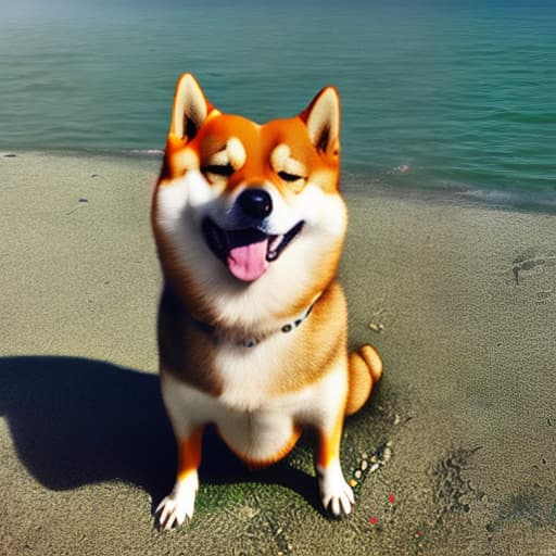 mdjrny-v4 style Shiba Inus Playing on the Beach in Tainan