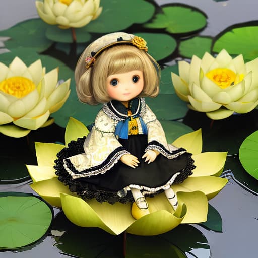  A doll sitting on a lotus flower,