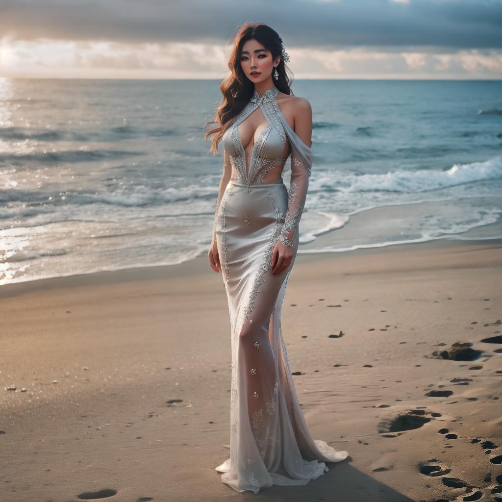  Girl on the beach hyperrealistic, full body, detailed clothing, highly detailed, cinematic lighting, stunningly beautiful, intricate, sharp focus, f/1. 8, 85mm, (centered image composition), (professionally color graded), ((bright soft diffused light)), volumetric fog, trending on instagram, trending on tumblr, HDR 4K, 8K