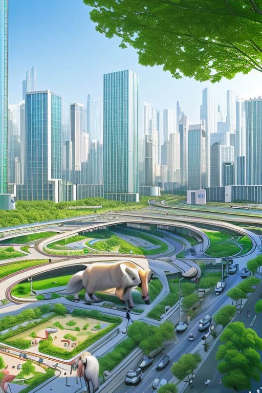  a city with buildings transportation people park or nature and animals in 3024