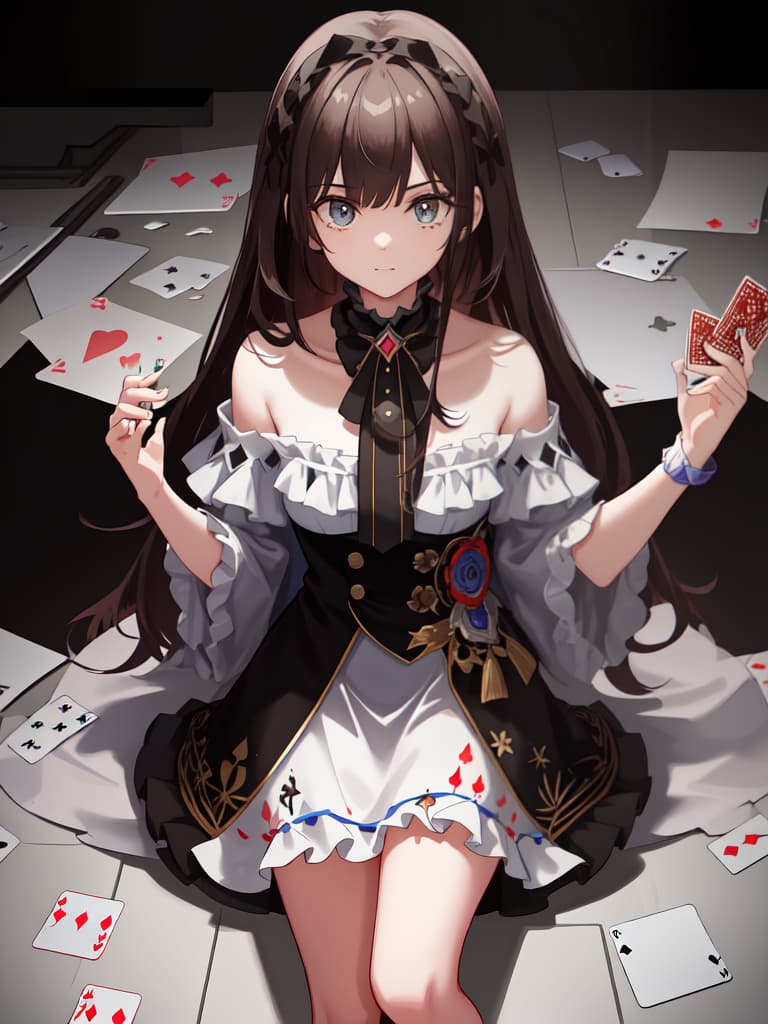  Girl who draws playing cards, worries, 💩, 💩, 💩, 💩, 💩, 💩,, masterpiece, best quality,8k,ultra detailed,high resolution,an extremely delicate and beautiful,hyper detail