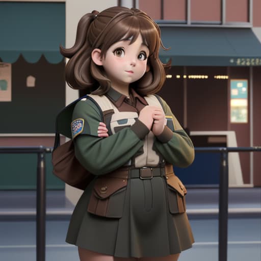  a city chubby fair girl with brown hair wearing dps uniform